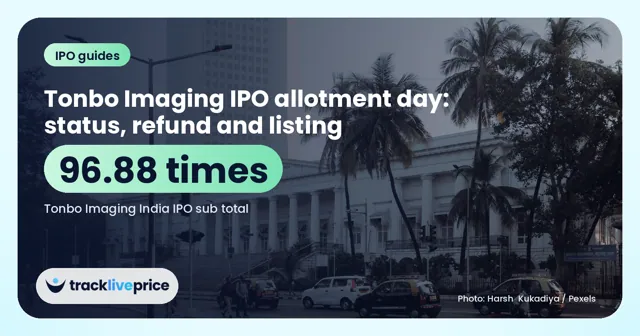 Colonnaded heritage library building in Mumbai with palm trees, traffic and a tall tower behind, for an article on IPO allotment